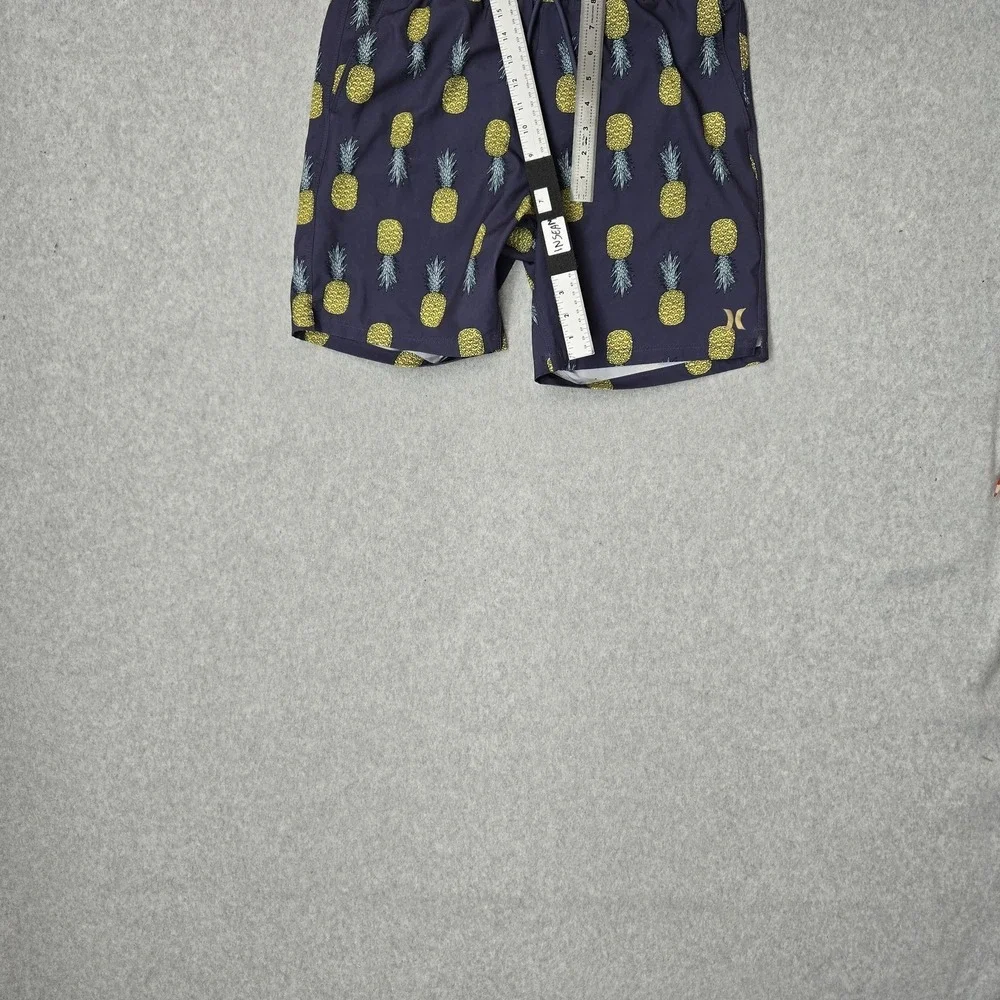 Hurley Men Swimwear MEDIUM Purple Embroidered Swim Trunks Graphic Pineapples